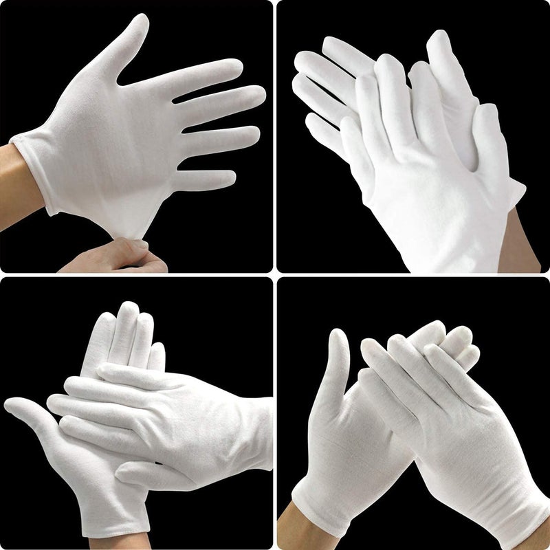 YITIAOYU 24 Pairs Soft White Cotton Gloves for Moisturizing Eczema Sleep Treatment, and Archival Inspection Handling of Coins, Jewelry, Silver, and Costume Artifacts (XL) - Image 3